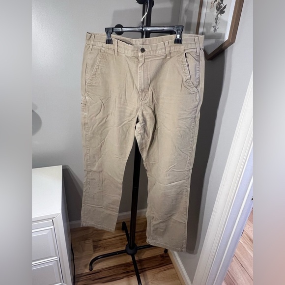 Men’s Carhartt Relaxed Fit 38x34 100% Cotton Khaki Tan Cargo Pant Workwear - Picture 1 of 5